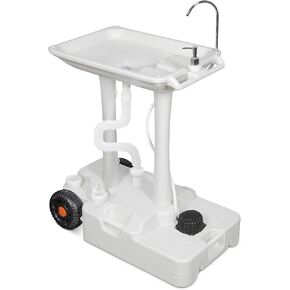 Hike Crew XL Portable Outdoor Foot Pump Camping Sink – Collapsible Hand Wash Basin w/ 7 Gallon (30L) Water Tank, Wheels, Soap Dispenser, Gooseneck Faucet & Towel Holder – for RV, Travel, Worksite