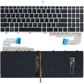 Replacement Keyboard Backlit for HP EliteBook 750 G5 750 G6 755 G5 755 G6 EliteBook 850 G5 850 G6 855 G5 855 G6 Zbook 15U G5 G6 Series Laptop Silver Frame US Layout Backlight Keyboard