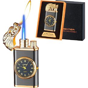 Torch Lighter, Magic Dual Flame Lighter Refillable Butane, Creative Adjustable Flame Windproof Lighter, Cool Jet Flame Butane Lighter for Men Women Friends Outdoor Candle(Without Butane)-Gold-g in Kuwait