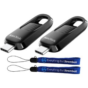 SanDisk 64GB Ultra Slider USB Type-C Bulk 2 Pack Retractable USB Flash Drive for Photo and Video Storage Up to 300MB/s Read Speed (SDCZ480-064G-G46) Bundle with (2) Everything But Stromboli Lanyards