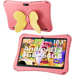 تابلت 10 بوصة للأطفال، تابلت أندرويد 13 للأطفال مع حافظة للأطفال، ذاكرة وصول عشوائي 4 جيجابايت وذاكرة قراءة فقط 64 جيجابايت، 5000 مللي أمبير، كاميرا مزدوجة، شاشة 1280 * 800، واي فاي، كيدوز مثبت مسبقًا، مقبض فراشة (وردي) in Kuwait