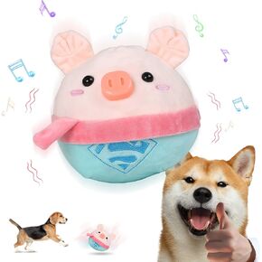 Active Moving Pet Plush Toy for Dogs, Interactive Dog Ball Toys, Active Rolling Bouncing Ball for Dogs with 60 Songs, Electronic USB Rechargeable Pig Plush, Dog Squeaky Toy