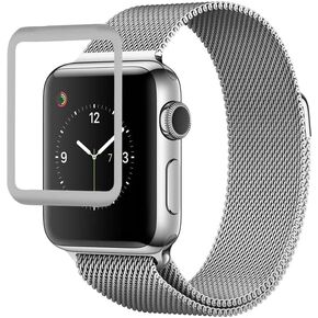 3D Curved Tempered Glass iWatch Screen Protector with Edge to Edge Coverage Anti-Scratch HD Ballistic LCD Cover Shield Guard Compatible with Apple Watch Series 2 [ 42mm - Silver ]