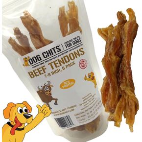 Dog Chits Beef Tendons for Dogs and Puppies | Large 7-9-inch | Odor Free | All Natural, Treats | Hardy Chew for Large and Small Dogs | Premium Grass Fed Beef | 6 Pack
