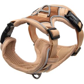 Puppia Terry Dog Harness H Suede Warm Winter Adjustable Chest and Neck Belt for Small and Medium Dog, Beige, Large