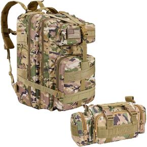 Large Military Camo Tactical Backpack and Tactical Cross Body Bag Set, Small Tactical Backpack for Men and Women, 3 Day Pack for Hiking Camping Travel Hunting Rucksack Trekking