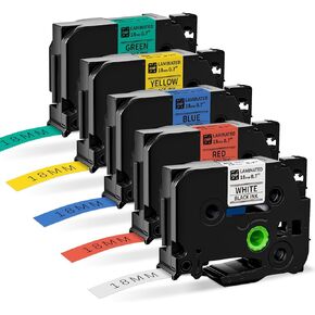 5-Pack Tz 18mm 0.7inch Laminated Color Tapes, Ptouch Tze TZe-241 TZe-441 TZe-541 TZe-641 TZe-741 3/4'' Label for Brother P Touch PT-D400 PTD410 PTD600 PT-D610BT PT-P750W Label Maker - VolenGo