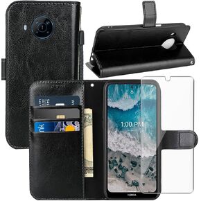 for Nokia X100 Case, for Nokia X100 Wallet Case, with Screen Protector,PU Leather Wrist Strap Card Slots Soft TPU Shockproof Protective Flip Cover phone Case for Nokia X100 6.67 inch,Black