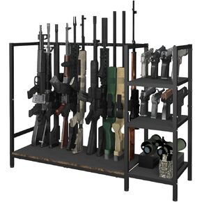Gun Rack, Floor Standing Rifle Stand with Pistol Shelves, Vertical Shotgun Storage Holder Display Racks Indoor with Padding for Home or Garage, Hold up to 11 Long Guns and 8 Handguns, Black