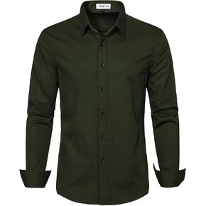 MUSE FATH Men's Solid Color Dress Shirt-Casual Regular Fit Long Sleeve Shirt