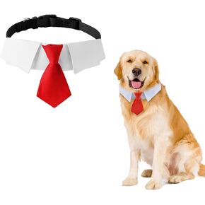 Dog Necktie Collar, 1 Piece Red Formal Dog Tuxedo Neck Tie Adjustable Dog Wedding Necktie Collar for Medium Large Dogs