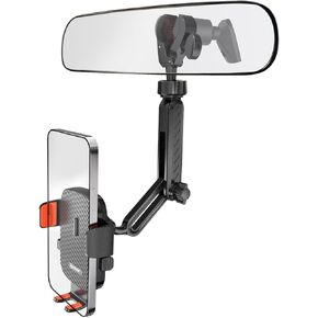 IPOW Rearview Mirror Phone Holder for Car 360°Rotatable and Retractable, Auto Clamp Car Phone Mount with Multi-Angle Adjustment Compatible with All 4-7 Inch Phones