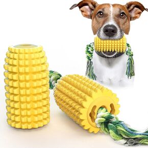 Dog Chew Toys for Aggressive Chewer,Corn Interactive Squeaky Dog Toys for Puppy Medium Breed, Tough Rubber Dental Chew Dog Toys, Yellow