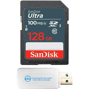 SanDisk 128GB UHS-I Ultra Memory Card SDXC Class 10 Card SDSDUNR-128G-GN3IN - Bundle with 1 Everything But Stromboli SD & MicroSD Memory Card Reader