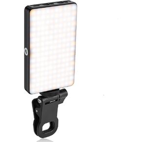 Clip-on Cell Phone Camera Light, 160 LED Rechargeable Selfie Light Video Light, Adjustable Color Temperature 2500K-6500K Live Streaming Video Fill Light