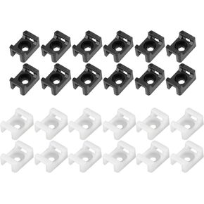 MECCANIXITY Cable Tie Mount Base Saddle Type 6.5mm 5.2mm Screw Hole Dia Wire Holder 50 Pack White and 100 Pack Black for Wire Management