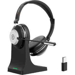 Wantek Wireless Headset, Bluetooth Headset with Noise Cancelling Microphone,Wireless Headphones with Mic Mute,USB Dongle & Charging Base for PC/Laptop/Computer/Cell Phone/Remote Work/Call Center/Zoom