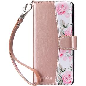 ULAK Compatible with Samsung Galaxy S10 Plus Wallet Case, Floral Flip PU Leather Card Holder Kickstand Full Protective Phone Case for Galaxy S10 Plus 6.4 inch, Rose Gold Flower