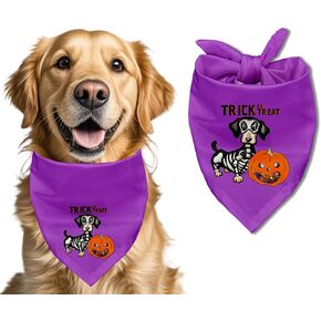 Halloween Pumpkin Dog Bandana, Pet Scarf, Pet Accessory Printed Bib, Square Adjustable Dog Scarf for Boy and Girl Purple
