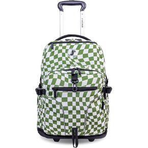 J World New York Lunar Rolling Backpack, Laptop Bag with Wheels, Matcha Checkers, 19.5"