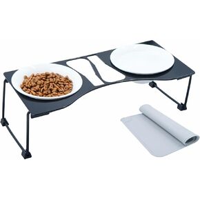 Elevated Cat Bowls,15°Tilted Raised Cat Food Bowls with Metal Stand, 2 Ceramic Pet Bowls for Food and Water Anti Vomiting, Feeding Station for Indoor Cats and Puppy