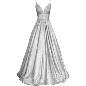 SHINDRESS Women Long Prom Dresses V Neck Sleeveless Glitter Formal Evening Party Gown with Pockets SP081