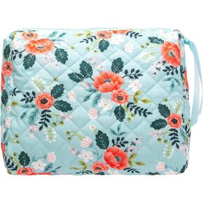 PAZIMIIK Cotton Makeup Bag for Women Large Quilted Travel Cosmetic Pouch Girls' Make Up Organizer,Little Flower Blue