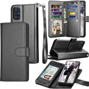 Galaxy A51 5G Case, [5G Version] Galaxy A51 Wallet Case [Not for 4G], Tekcoo Luxury PU Leather Cash Credit Card Slots Holder Carrying Flip Cover [Detachable Magnetic Case] for Samsung A51 [Black]