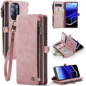 Defencase Compatible with Moto G Stylus 5G 2022 Case, RFID Blocking Wallet Case Compatible for Motorola Moto G Stylus 5G 2022 PU Leather Flip Strap Zipper Card Holder Phone Case for Women, Blue Green