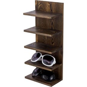 MyGift Solid Gray Wood Sunglasses Holder Display Stand, Wall Mounted Retail Eyewear Showcase Shelf Rack, Holds 5-Pairs