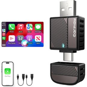 Wireless CarPlay Adapter for iPhone, Convert Wired to Wireless Apple CarPlay Adapter, Mini Size with Extension Cable USB & USB-C/Type-C, Stable Control & No Delay