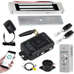 Premium Smart APP Unlocking Access Control System Kit, Simplified Wiring Door Lock Set, with Remote Controllers / 380lbs Magnetic Lock/DC 12V Power Adapter, Lock Delay Time Adjustable