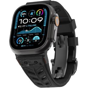 Carbon Fiber Inlay Band for Apple Watch 46mm 49mm 45mm 44mm Fluoroelastomer (FKM) Sport Wristband Sweat-proof Strap with Butterfly Clasp for Men's iWatch Series 10 9 Ultra 2 SE 8 7 6 5 4 3 2 1 Band 42mm