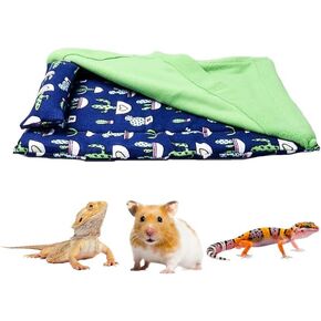 Bearded Dragon Hammock Sleeping Bag Set- Hanging Pet Bed with Pillow and Blanket Hideout Habitat with Soft Warm for Bearded Dragon Lizard Leopard Gecko and Small Pet Animal（Beige + Orange Quilt）