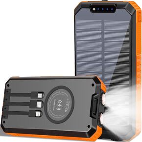 Power-Bank-Solar-Charger - 20000mAh Power Bank Portable Charger, External Battery Pack 5V/2.1A Qc 3.0 Fast Charging Built-in Super Bright Flashlight, Compass, Carabiner, Solar Panel Charging