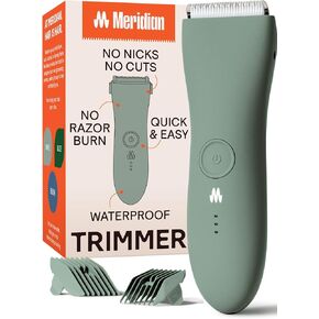 Meridian - The Trimmer - Electric Body & Pubic Hair Trimmer - Waterproof and Cordless for Wet/Dry Use - Painlessly Remove Hair to Feel Fresh Down There - for Men & Women - 90 Min Battery Life - Sage