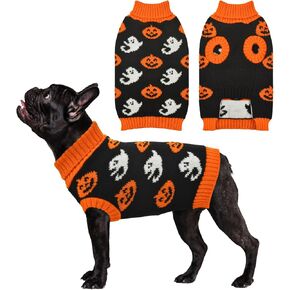 Vehomy Dog Halloween Sweater Pet Pumpkin Ghost Costume Pet Dog Cat Pumpkin Turtleneck Knitwear Shirt Pullover Dog Puppy Halloween Clothes for Small Medium Dogs Cats XXL
