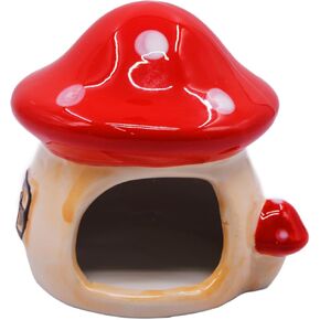 AnRui Ceramic Fish Tank Decoration Cute Mushroom House Aquarium Décor Thematic Ornaments Hideout Cave Ornament for Small Fish, Shrimp, Goldfish and Reptiles, Red