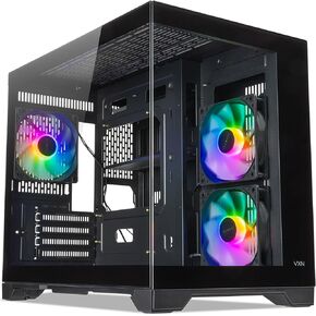 Tecware VXN Evo Pro, MATX ITX PC Case with RGB Fans, Micro ATX Gaming Computer Desktop Mid Tower, Dual Tempered Glass, Dual Chamber, Reversed Blade Side Intake, Removable Dust Filter, Black