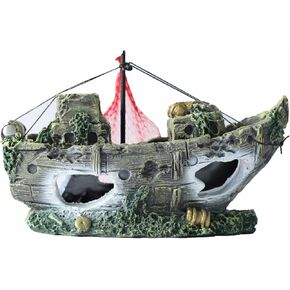 Fish Tank Decorations - Ship Wreck Aquarium Decoration, Shipwreck Sunken Fish Tank Pirate Ship, Resin Material Sunken Ship Decorations for Fish Tank (Boat Ⅱ)