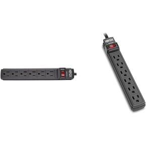 Tripp Lite 7 Outlet Home & Office Power Strip, 12ft Cord with 5-15P Plug (PS712B) Black & 6 Outlet Surge Protector Power Strip, 6ft Cord, Black, 10, 000 Insurance (TLP6B)