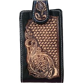marquez Western autentic Leather Mexican Cell Phone case for Belt with Magnetic Closure. Universal Size (Black)