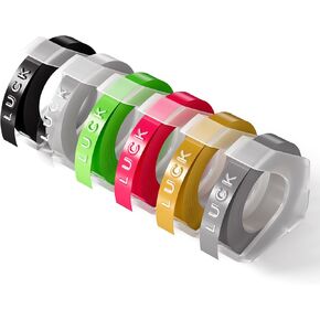 Zodzi Embossing Label Compatible with Dymo Embossing Label Maker Organizer Xpress Pro 12965 12966 Office Mate II 1540, 3/8 Inch X 9.8 Feet, Clear/Silver/Black/Gold/Fluorescent Pink and Green, 6-Pack