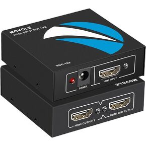 Movcle HDMI Splitter 1 in 4 out Full Ultra HD 1080P 4K/2K 1X4 Port Box Hub with US Adapter v1.4 Powered Certified for 3D Support
