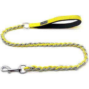 Dog Chain Leash,Heavy Duty Dog Leash with Soft Padded Handle,Chew Proof Metal Leash-Stainless Chain and Nylon Rope Fashion Design,Training Dog Leash-for Medium to Large Dogs Yellow