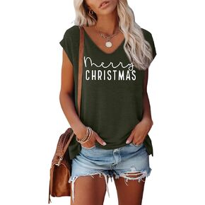 Anbech Cap Sleeve Tops Women Graphic V Neck Tank Tops Solid Print Casual T-Shirts