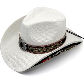 Women's Men's Cowboy Hats,Western Straw Cowgirl Hats,Faux Leather Embroidered Sun Hat