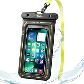 IP68 Waterproof Phone Pouch, Sponge Floating Waterproof Phone Case Dry Bag, with Fluorescent Detachable Lanyard, for iPhone 14 13 12 11 Pro Max XS Plus Samsung Galaxy Up to 7" 1 Pack Black