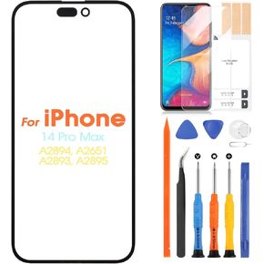 Front Glass Panel for iPhone 14 Pro Max Front Screen Replacement Cover 14 Pro Max Outer Lens Glass with Repair Tools(Not Touch Digitizer & LCD Display)