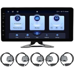 5 Multi-Function Vehicle Backup Camera with 1080P Android System Audio Monitor DVR Dash Cam for RV SUV Cars Truck Van Trailer,IPS Screen Car Stereo with Wireless CarPlay Android Auto BT FM Radio WiFi